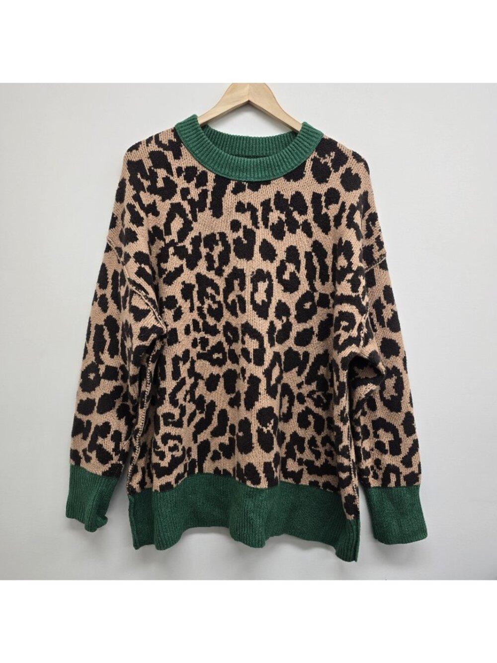 Aerie Softest Luxe Crewneck Sweater Sz L Oversized Fit Beach Dune Leopard Print